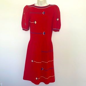 ADOLFO NEW YORK Vintage Knit geo patterned dress